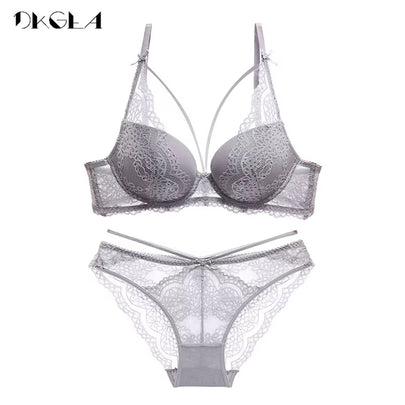 New Green Underwear Set Women Bra Push up Brassiere Cotton Thick Black Gather Sexy Bra Panties Sets Embroidery Lace Lingerie Set
