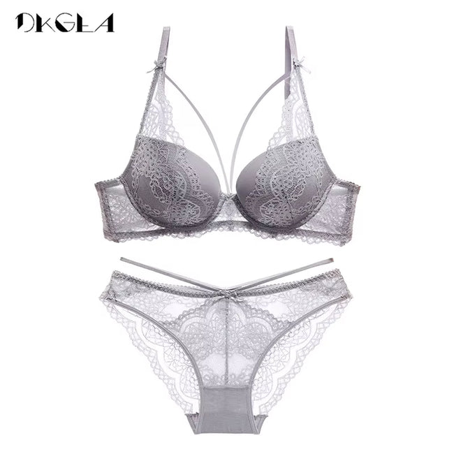 New Green Underwear Set Women Bra Push up Brassiere Cotton Thick Black Gather Sexy Bra Panties Sets Embroidery Lace Lingerie Set