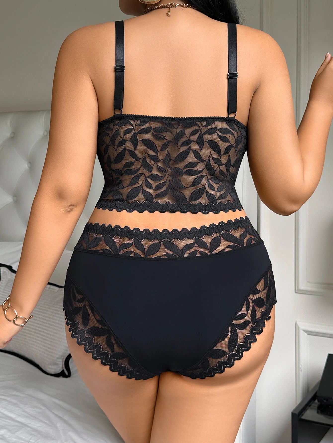 Lace Women'S Sexy Lingerie Set Soft Floral Wireless Unlined Bra Hollow Out Spliced Women'S Panties