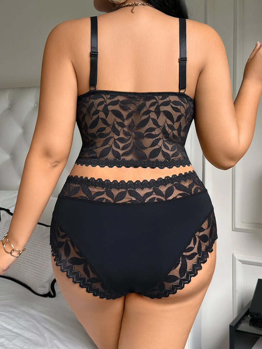 Lace Women'S Sexy Lingerie Set Soft Floral Wireless Unlined Bra Hollow Out Spliced Women'S Panties