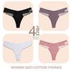 4-Pack Cotton Lace Thongs – Breathable V-Waist Comfort for Everyday Wear