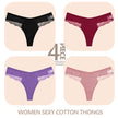 4-Pack Cotton Lace Thongs – Breathable V-Waist Comfort for Everyday Wear