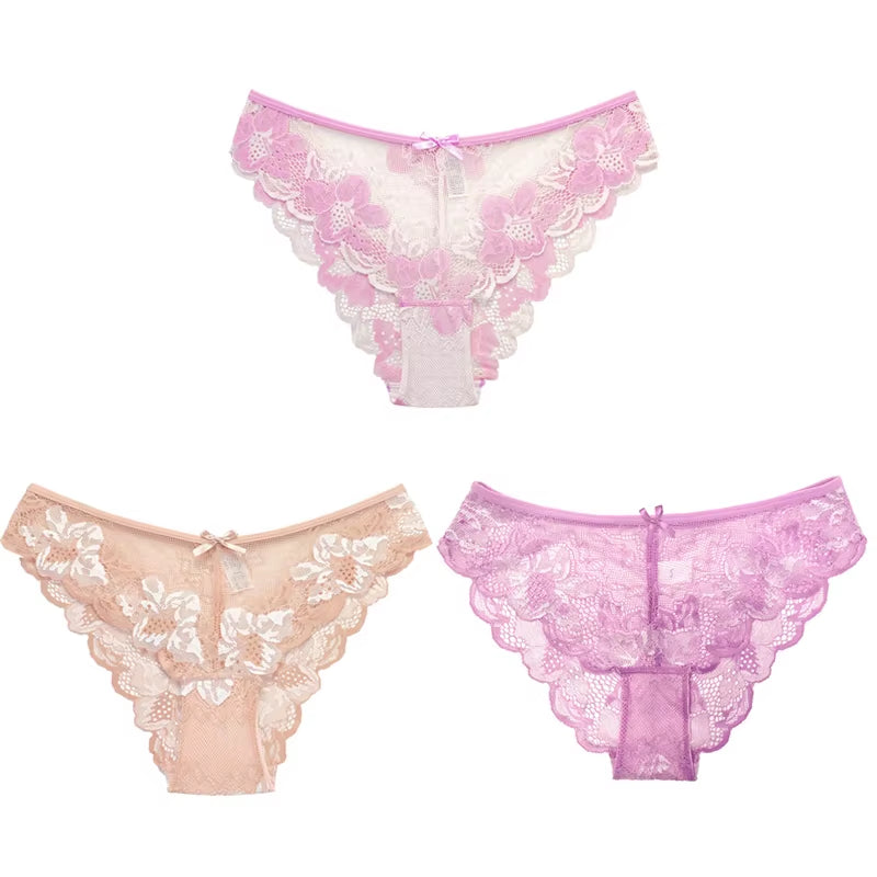 3Pcs Women Panties Girls Sexy Lace Underpant plus Size Pretty Underwear Female Seamless Low Waist Breathable Briefs Female Panty