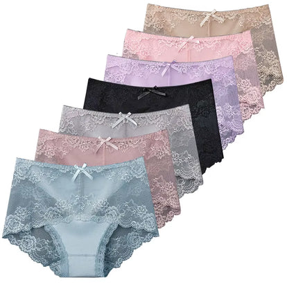 7Pcs Cotton Women'S Underwear Lace Transparent Panties Comfortable Antibacterial plus Size Pants Female Sexy Lingerie