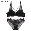 New Green Underwear Set Women Bra Push up Brassiere Cotton Thick Black Gather Sexy Bra Panties Sets Embroidery Lace Lingerie Set