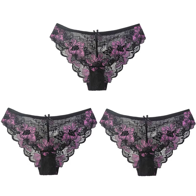 3Pcs Women Panties Girls Sexy Lace Underpant plus Size Pretty Underwear Female Seamless Low Waist Breathable Briefs Female Panty