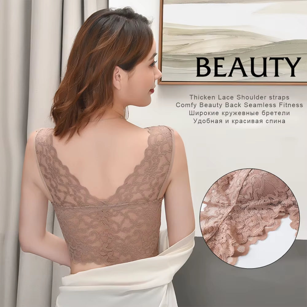 Breathable Female Vest Sexy Lace Bra Beauty Back Women Wire Free Push up Bralette Underwear Seamless Wireless Gather Brassiere