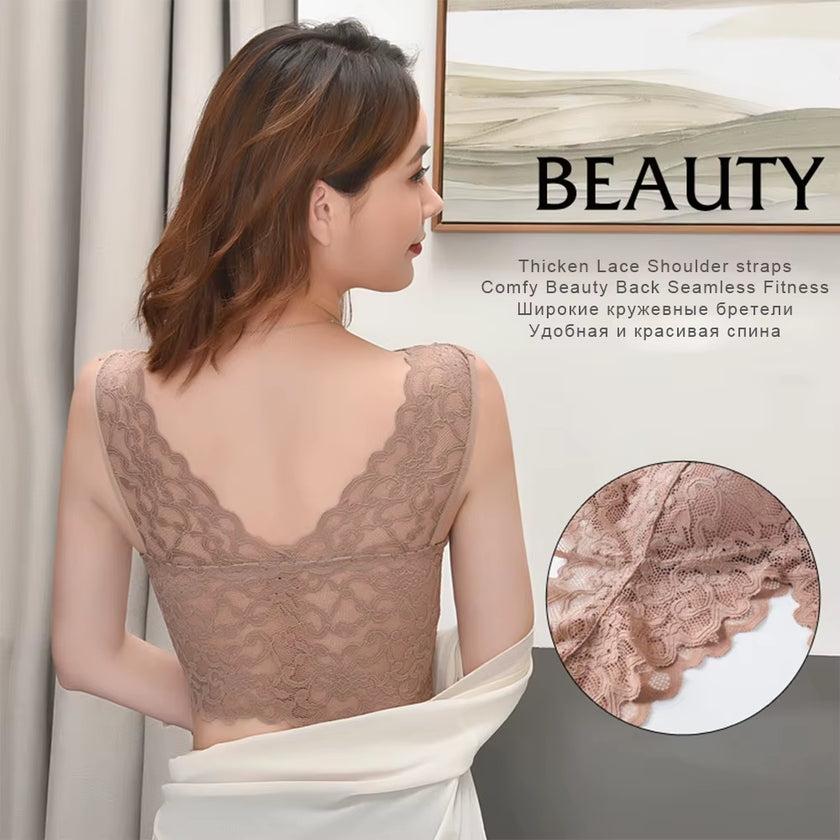 Breathable Female Vest Sexy Lace Bra Beauty Back Women Wire Free Push up Bralette Underwear Seamless Wireless Gather Brassiere
