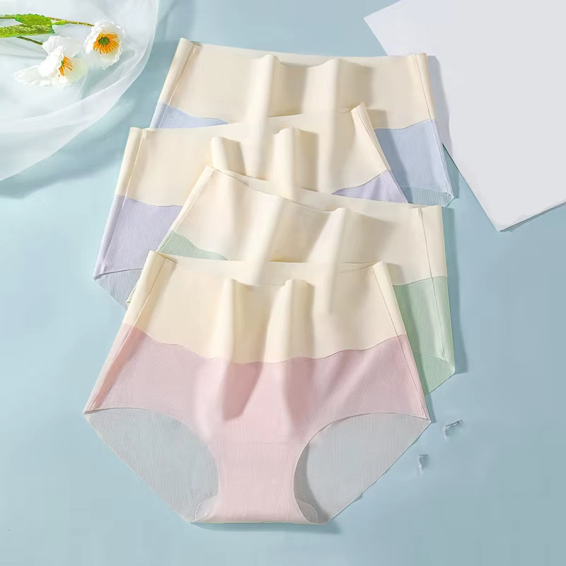 4Pcs/Set High Waist Slimming Underwear Women Seamless Panties Ice Silk Ladies Panty Traceless Briefs Body Shaper Female Lingerie