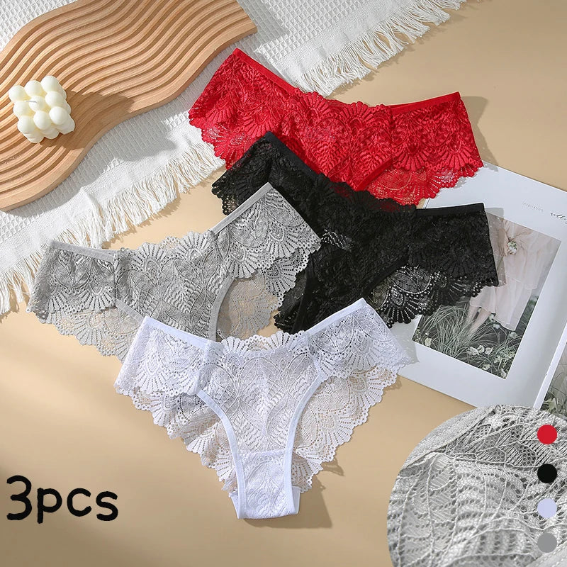 3-Pack Women's Seamless Lace Briefs – Breathable Mid-Waist Comfort