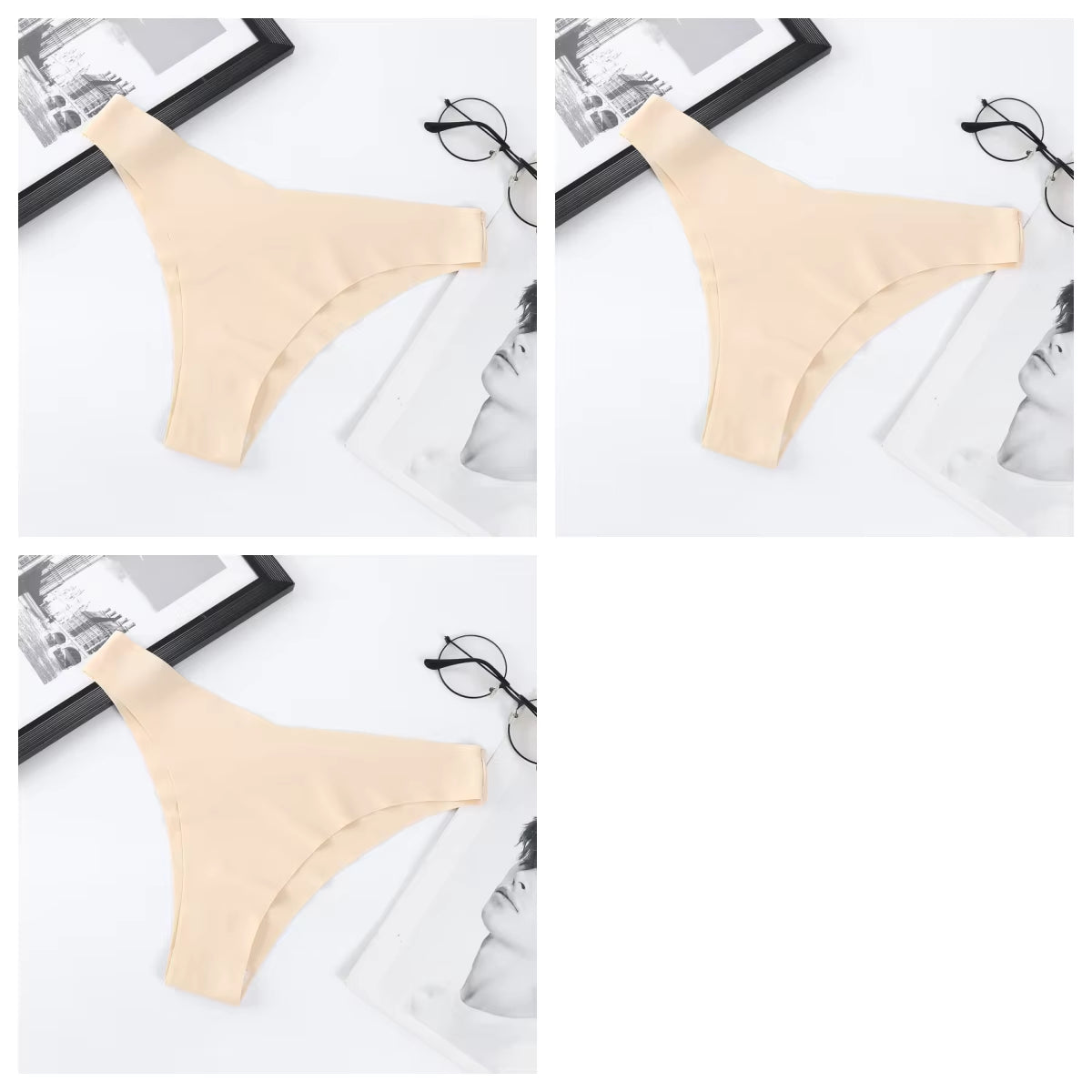 3Pcs/Set Seamless Panties Ice Silk Women Underwear Low Rise V-Waist Briefs Cotton Crotch Quick-Drying Sports Underwear