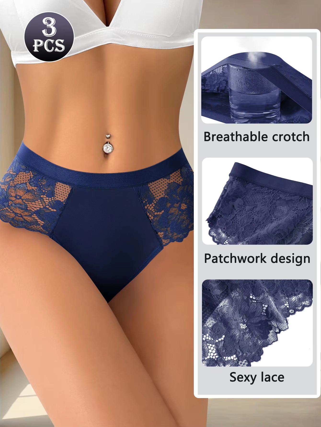 6Pcs/Set Women'S Briefs Women'S Underwear Set-Women'S Breathable Sexy Mid-Waist Floral Lace Hollow Comfortable Invisible Bra