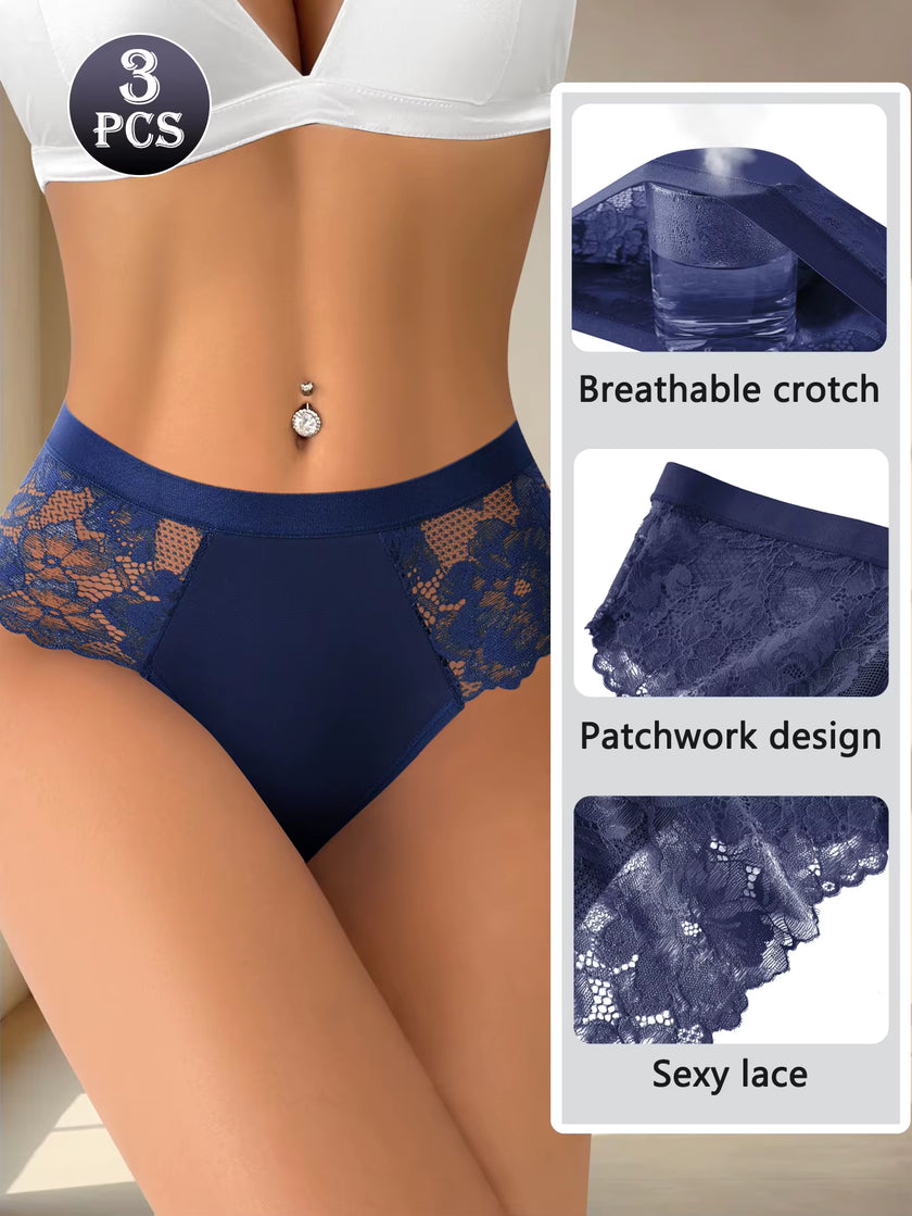 6Pcs/Set Women'S Briefs Women'S Underwear Set-Women'S Breathable Sexy Mid-Waist Floral Lace Hollow Comfortable Invisible Bra