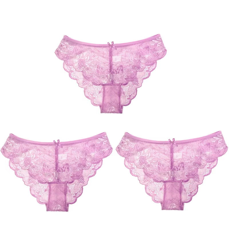 3Pcs Women Panties Girls Sexy Lace Underpant plus Size Pretty Underwear Female Seamless Low Waist Breathable Briefs Female Panty