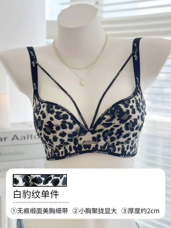 Leopard Lace Bras for Women Push up Lift Small Bust Full Coverage Wireless Sexy Bralette anti Sagging Lingerie