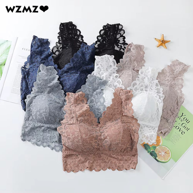 Breathable Female Vest Sexy Lace Bra Beauty Back Women Wire Free Push up Bralette Underwear Seamless Wireless Gather Brassiere