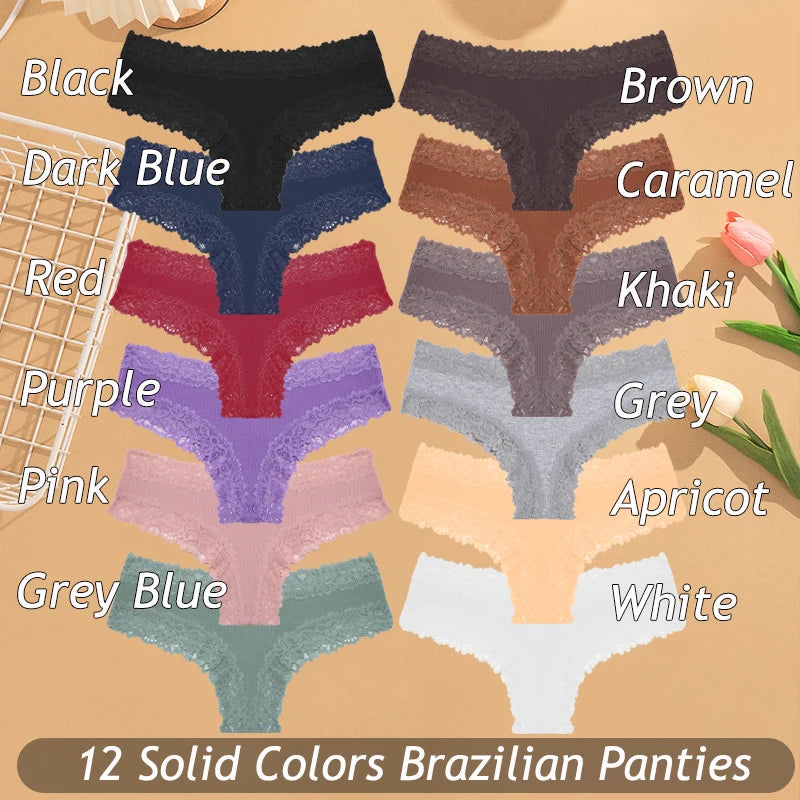3-Pack Cotton Lace Brazilian Panties – Soft Low-Rise Everyday Comfort