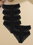 6Pcs/Set Lace Seamless Panties Patchwork Hollow Out Underwear for Women Sexy Breathable Solid Briefs Soft Silk Lingerie