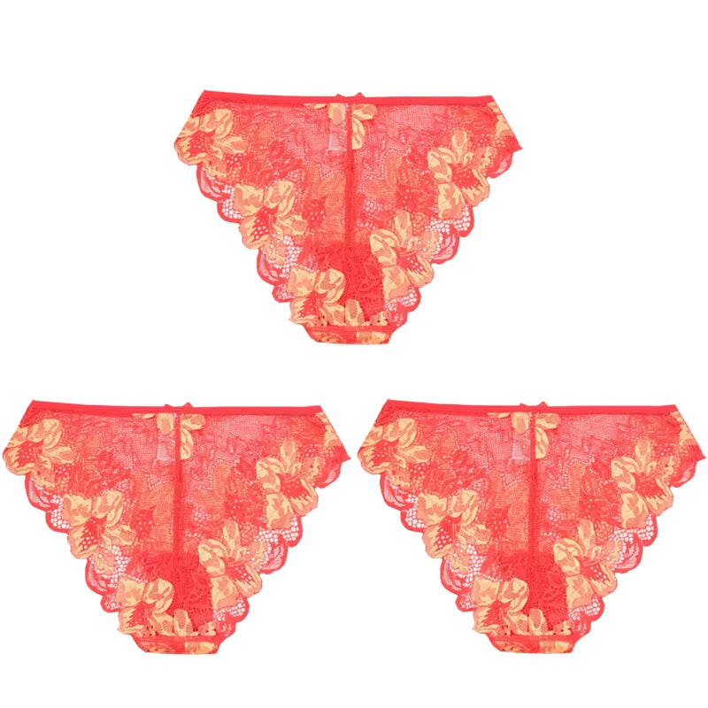 3Pcs Women Panties Girls Sexy Lace Underpant plus Size Pretty Underwear Female Seamless Low Waist Breathable Briefs Female Panty