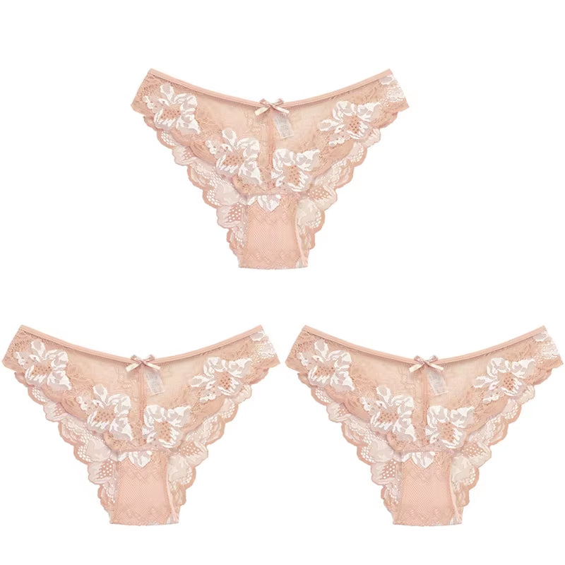 3Pcs Women Panties Girls Sexy Lace Underpant plus Size Pretty Underwear Female Seamless Low Waist Breathable Briefs Female Panty