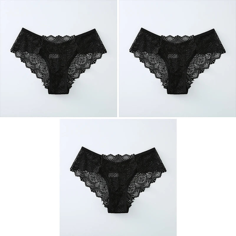 3-Pack Women's Seamless Lace Briefs – Breathable Mid-Waist Comfort
