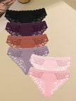 6Pcs/Set Lace Seamless Panties Patchwork Hollow Out Underwear for Women Sexy Breathable Solid Briefs Soft Silk Lingerie