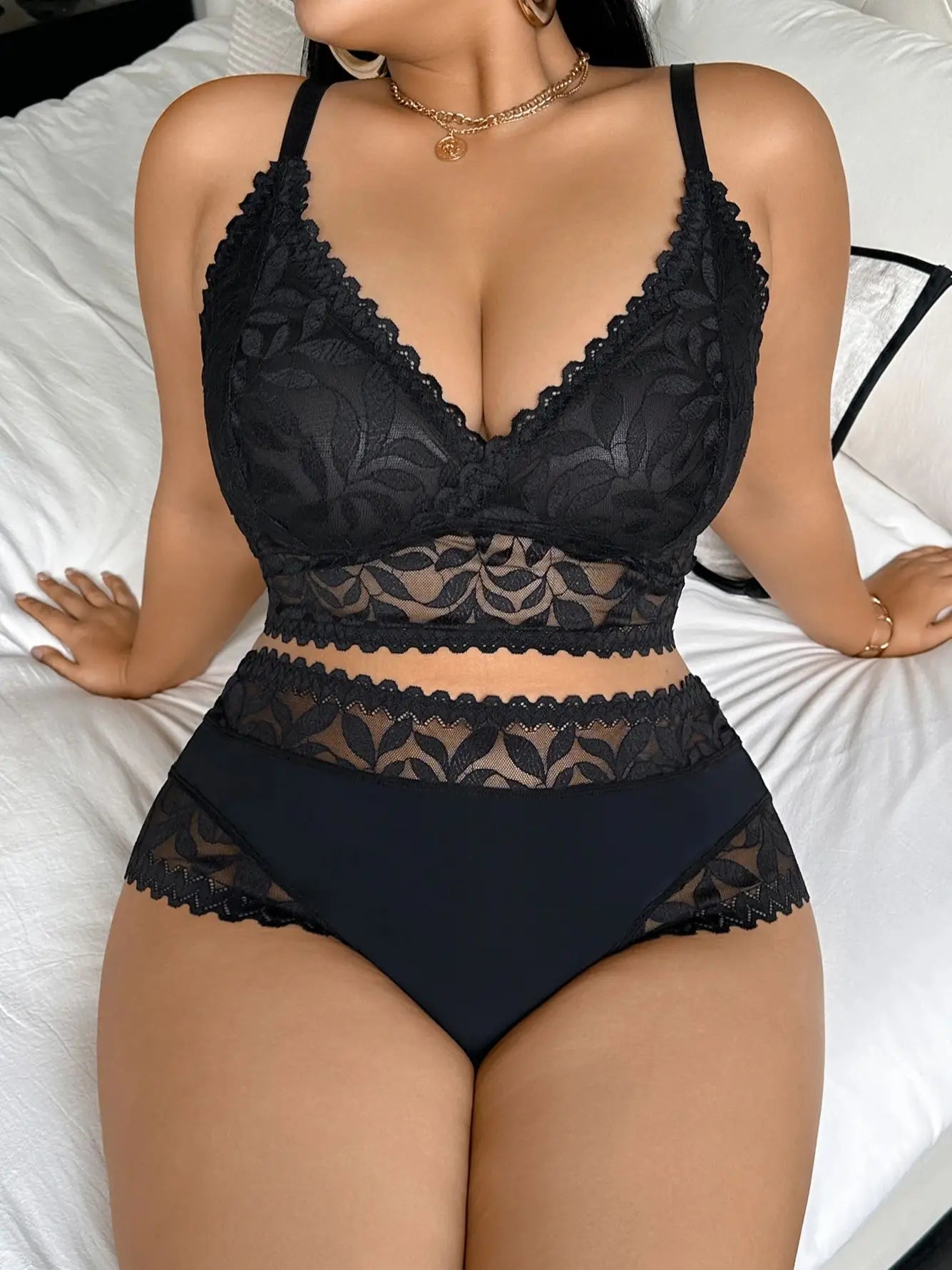 Lace Women'S Sexy Lingerie Set Soft Floral Wireless Unlined Bra Hollow Out Spliced Women'S Panties