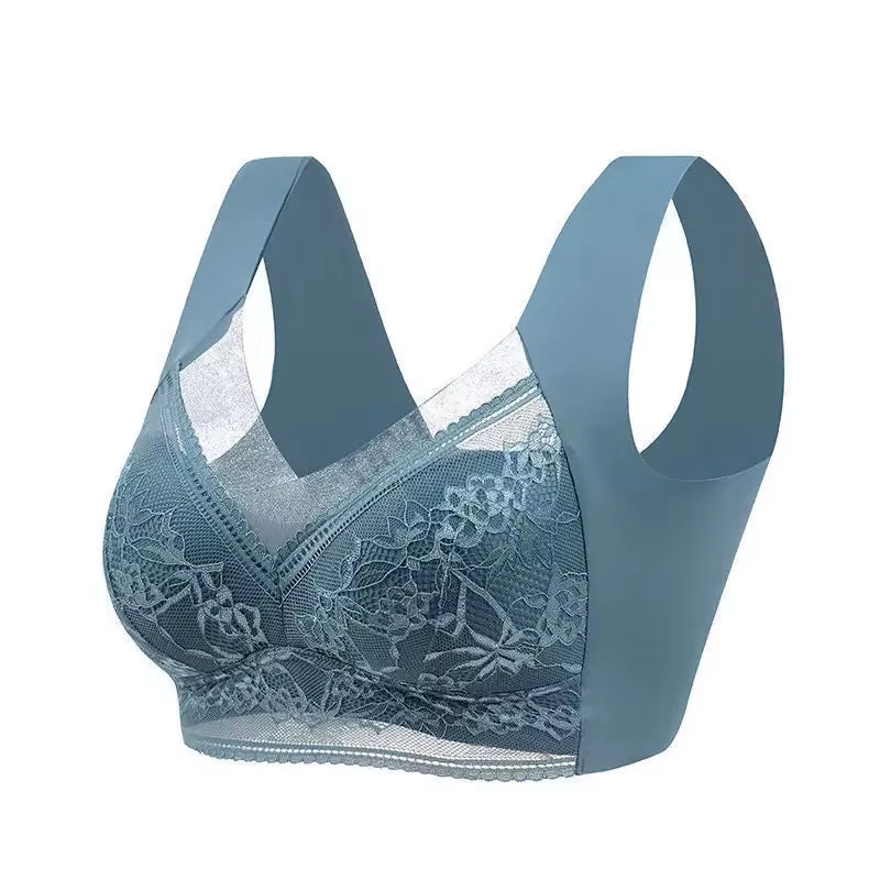 L-5XL Women Large Bra Push up Ice Silk Seamless Upper Bralette Lace Wireless Summer Bras plus Size Top Lingerie Underwear 15019