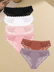 6Pcs/Set Lace Seamless Panties Patchwork Hollow Out Underwear for Women Sexy Breathable Solid Briefs Soft Silk Lingerie