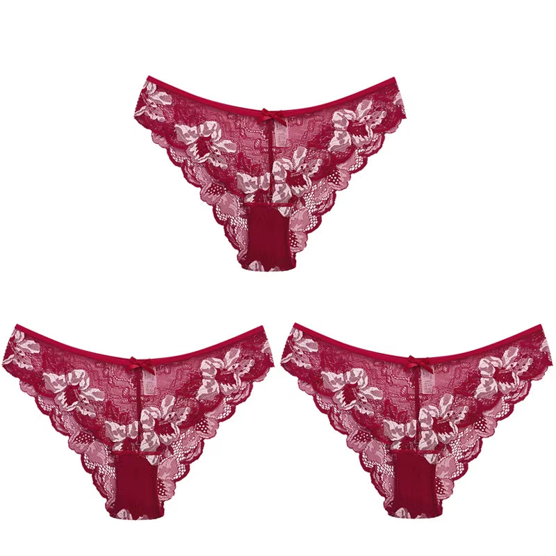 3Pcs Women Panties Girls Sexy Lace Underpant plus Size Pretty Underwear Female Seamless Low Waist Breathable Briefs Female Panty
