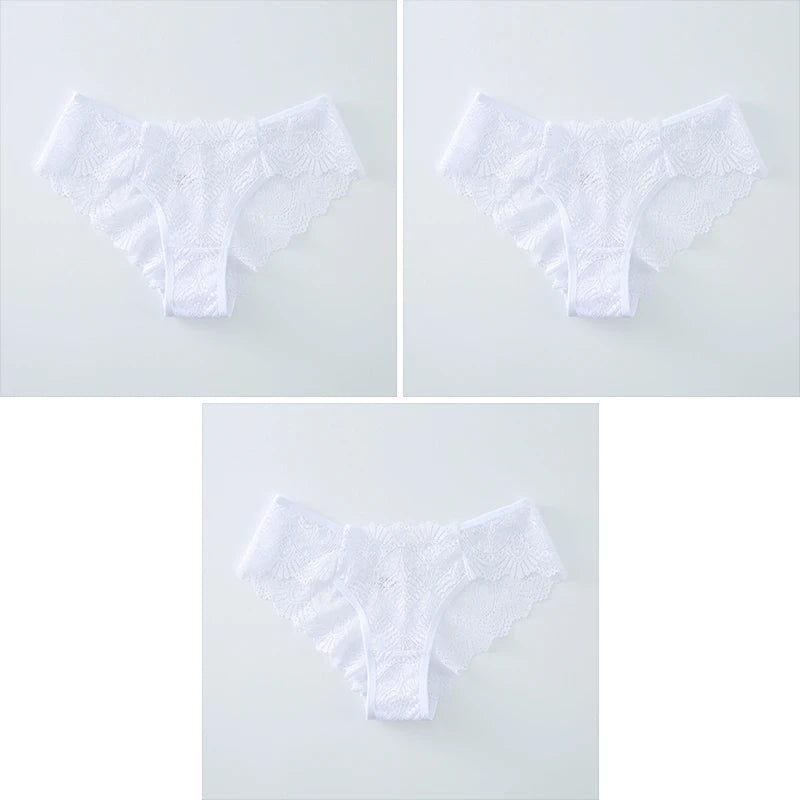3-Pack Women's Seamless Lace Briefs – Breathable Mid-Waist Comfort