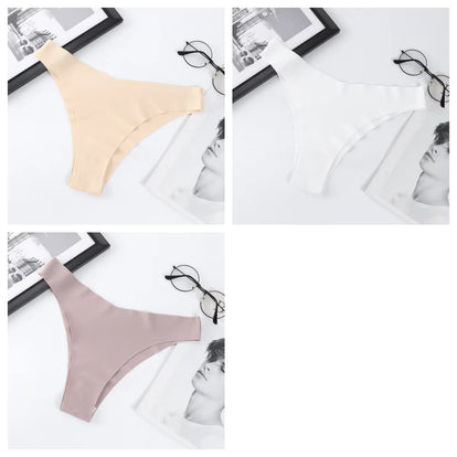 3Pcs/Set Seamless Panties Ice Silk Women Underwear Low Rise V-Waist Briefs Cotton Crotch Quick-Drying Sports Underwear