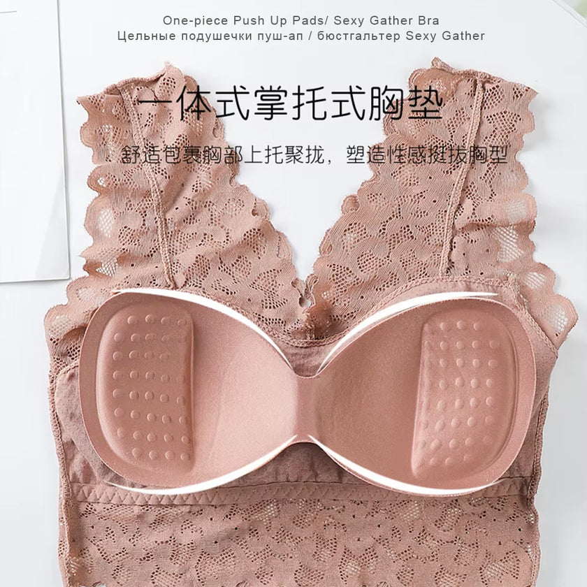 Breathable Female Vest Sexy Lace Bra Beauty Back Women Wire Free Push up Bralette Underwear Seamless Wireless Gather Brassiere