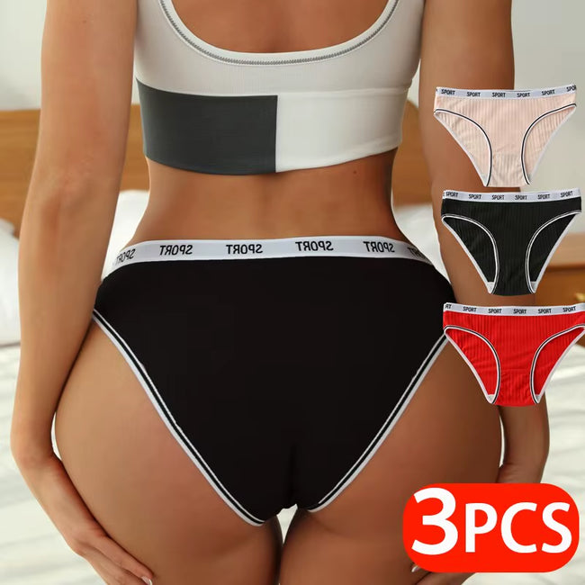 3PCS Summer Womens Cotton Comfortable Low Waist Solid Color Lingerie Ladies Briefs Panties Sexy Female Fashion Underpant