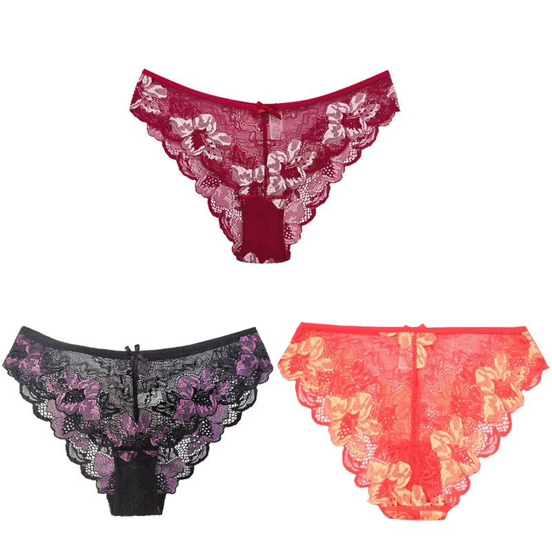 3Pcs Women Panties Girls Sexy Lace Underpant plus Size Pretty Underwear Female Seamless Low Waist Breathable Briefs Female Panty