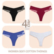 4-Pack Cotton Lace Thongs – Breathable V-Waist Comfort for Everyday Wear