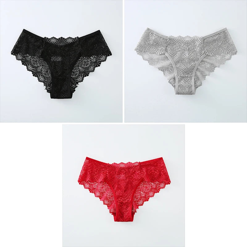 3-Pack Women's Seamless Lace Briefs – Breathable Mid-Waist Comfort