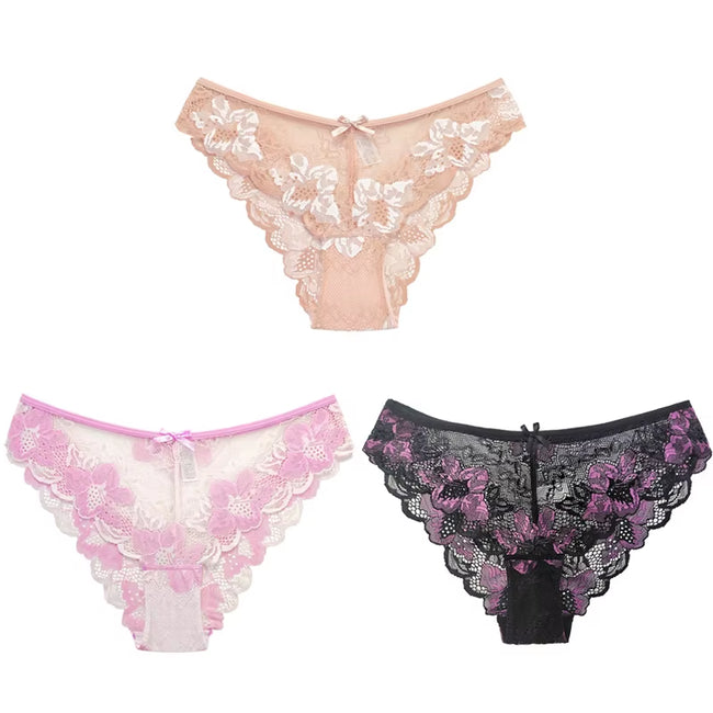 3Pcs Women Panties Girls Sexy Lace Underpant plus Size Pretty Underwear Female Seamless Low Waist Breathable Briefs Female Panty