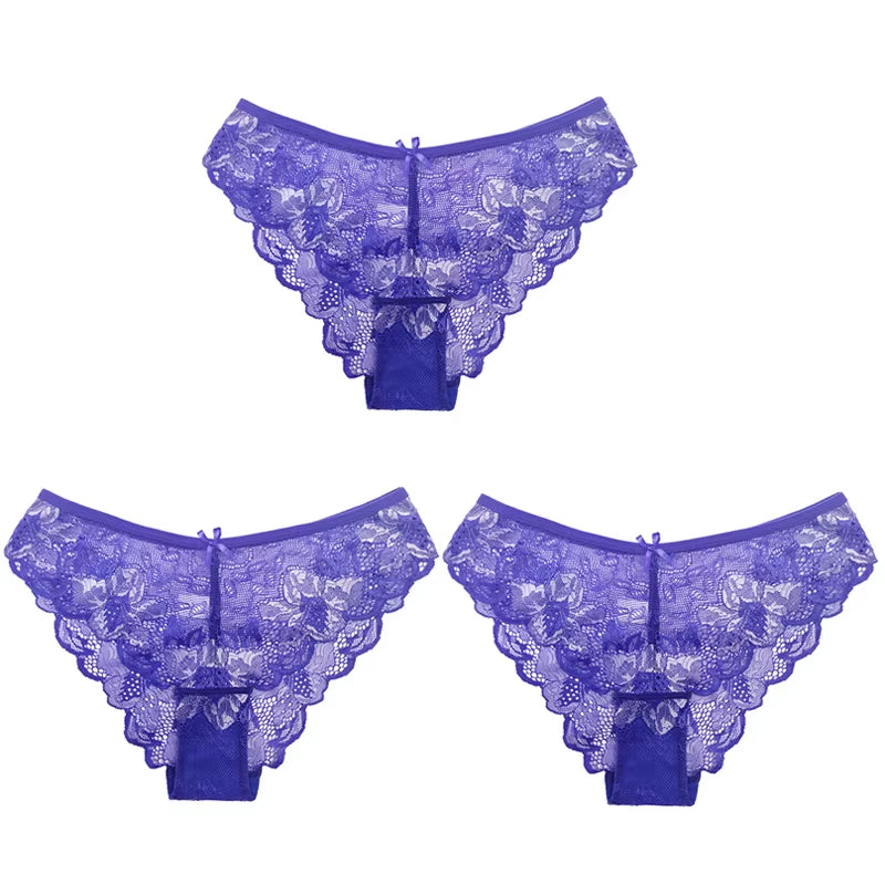 3Pcs Women Panties Girls Sexy Lace Underpant plus Size Pretty Underwear Female Seamless Low Waist Breathable Briefs Female Panty