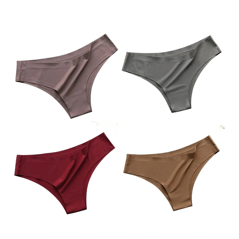 4Pcs/Set Seamless Panties Women Sexy Underwear Ice Silk Underpants Low Waist G-String Female Soft Solid Ultra-Thin Briefs