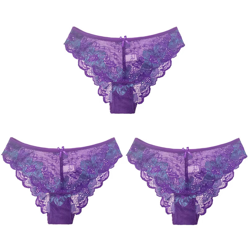 3Pcs Women Panties Girls Sexy Lace Underpant plus Size Pretty Underwear Female Seamless Low Waist Breathable Briefs Female Panty