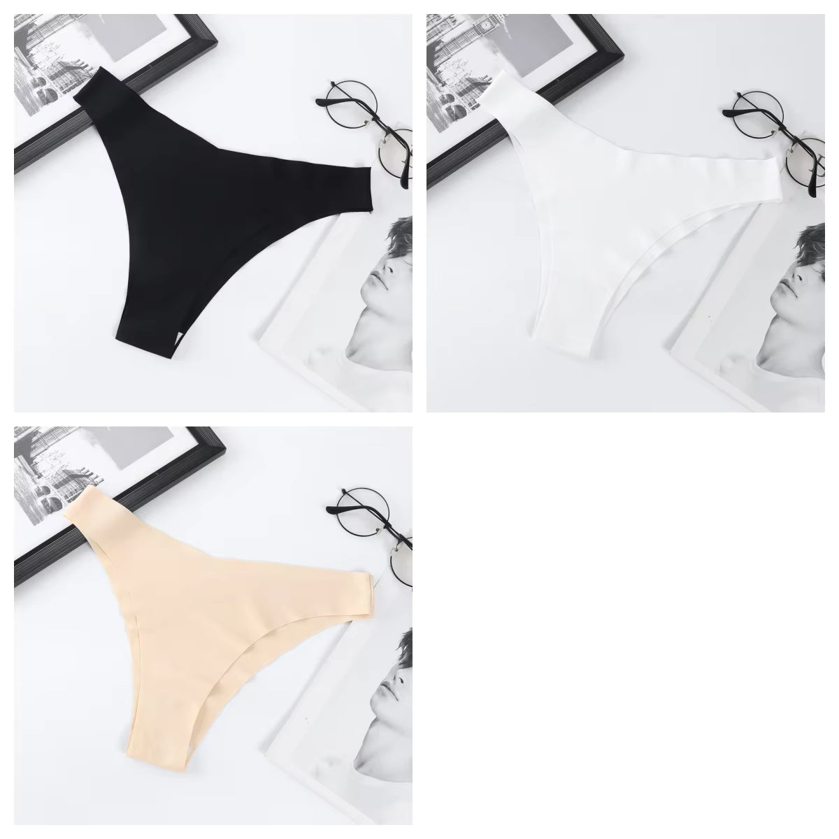 3Pcs/Set Seamless Panties Ice Silk Women Underwear Low Rise V-Waist Briefs Cotton Crotch Quick-Drying Sports Underwear