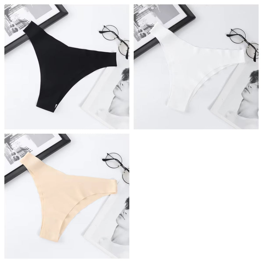 3Pcs/Set Seamless Panties Ice Silk Women Underwear Low Rise V-Waist Briefs Cotton Crotch Quick-Drying Sports Underwear