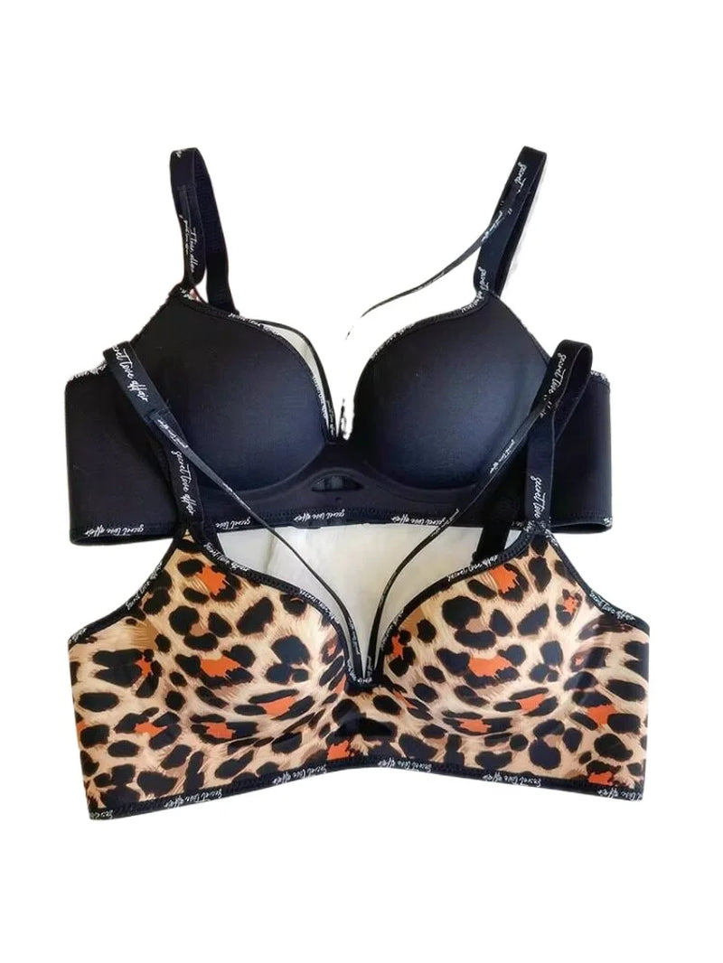 Leopard Lace Bras for Women Push up Lift Small Bust Full Coverage Wireless Sexy Bralette anti Sagging Lingerie