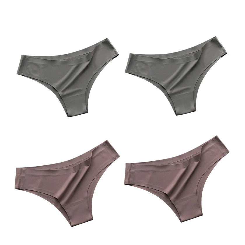 4Pcs/Set Seamless Panties Women Sexy Underwear Ice Silk Underpants Low Waist G-String Female Soft Solid Ultra-Thin Briefs