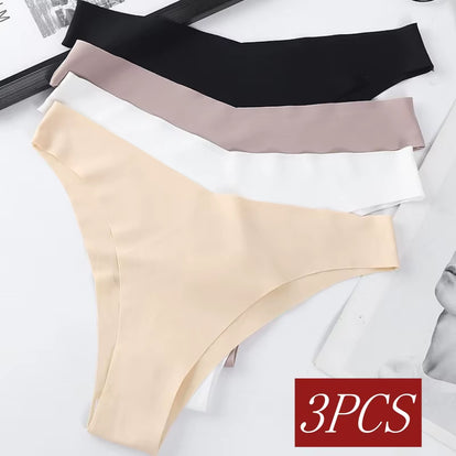 3Pcs/Set Seamless Panties Ice Silk Women Underwear Low Rise V-Waist Briefs Cotton Crotch Quick-Drying Sports Underwear