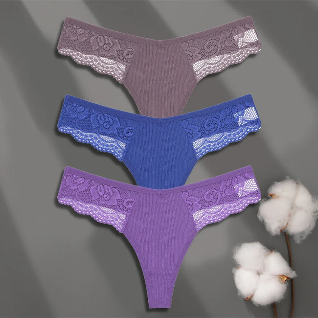3-Pack Cotton Lace Thongs – Premium Comfort & Feminine Style