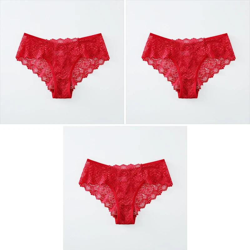 3-Pack Women's Seamless Lace Briefs – Breathable Mid-Waist Comfort
