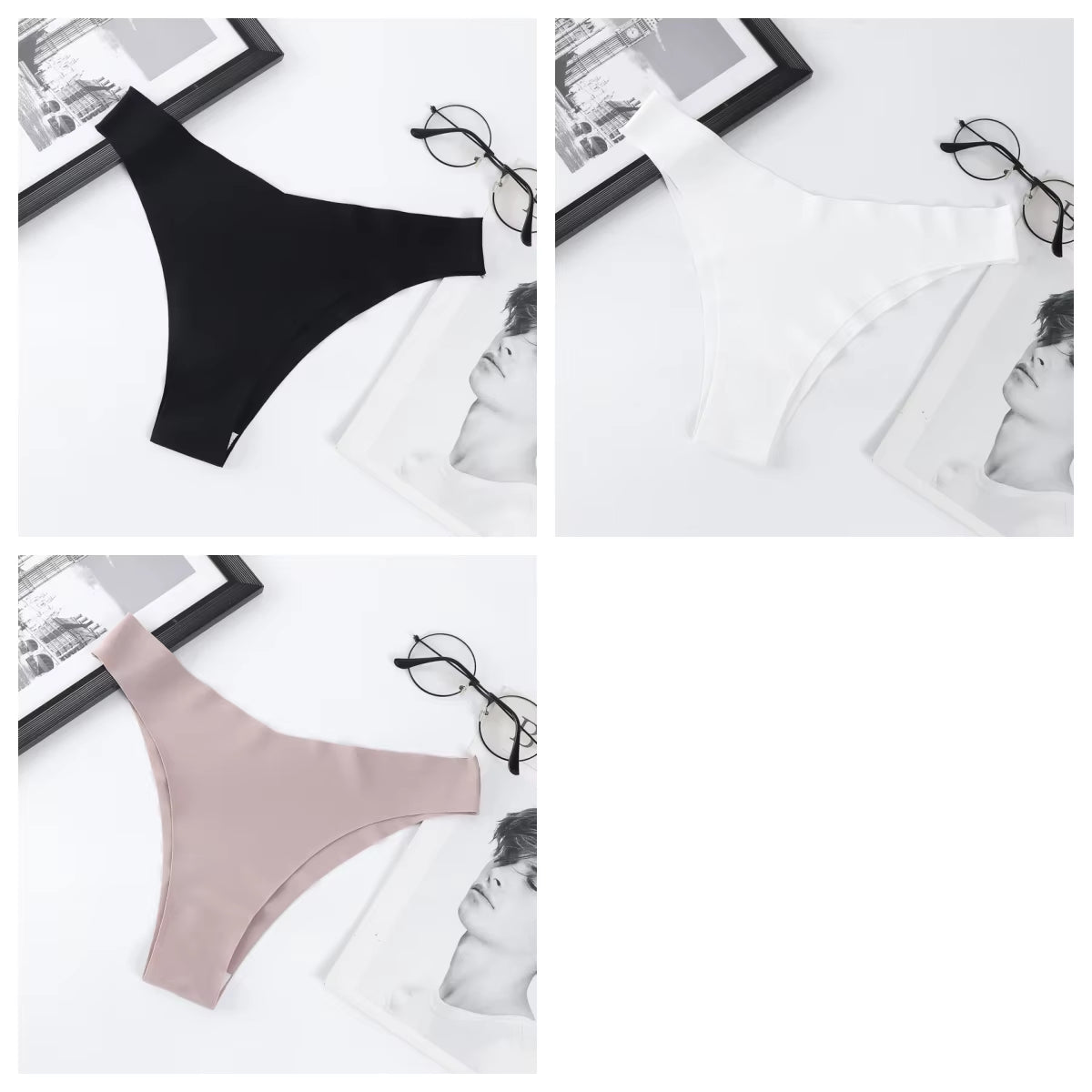 3Pcs/Set Seamless Panties Ice Silk Women Underwear Low Rise V-Waist Briefs Cotton Crotch Quick-Drying Sports Underwear