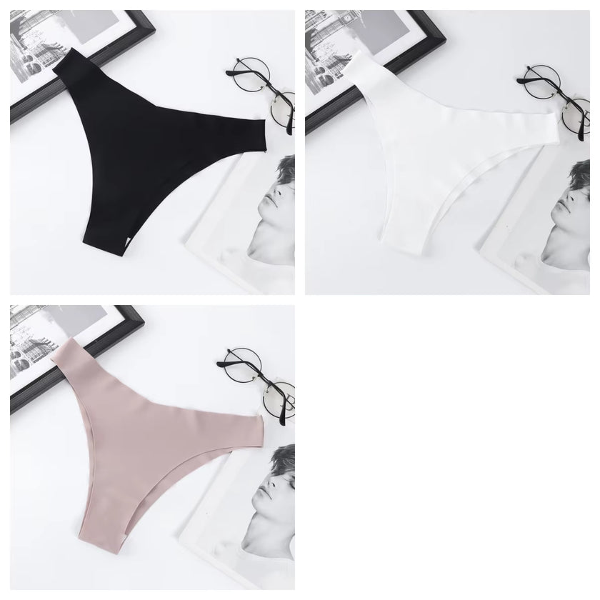 3Pcs/Set Seamless Panties Ice Silk Women Underwear Low Rise V-Waist Briefs Cotton Crotch Quick-Drying Sports Underwear